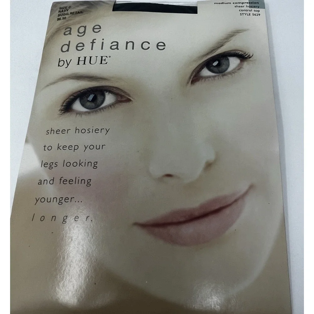 HUE Womens Age Defiance Sheer Control Top Pantyhose Size C Nude Nylon Spandex US